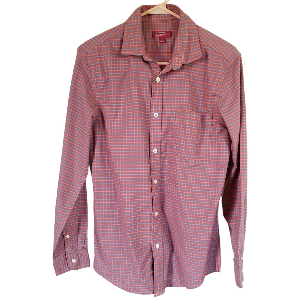 Arizona Jean Company Plaid Shirt Button Up Rust Blue Long Sleeve Mens Med READ